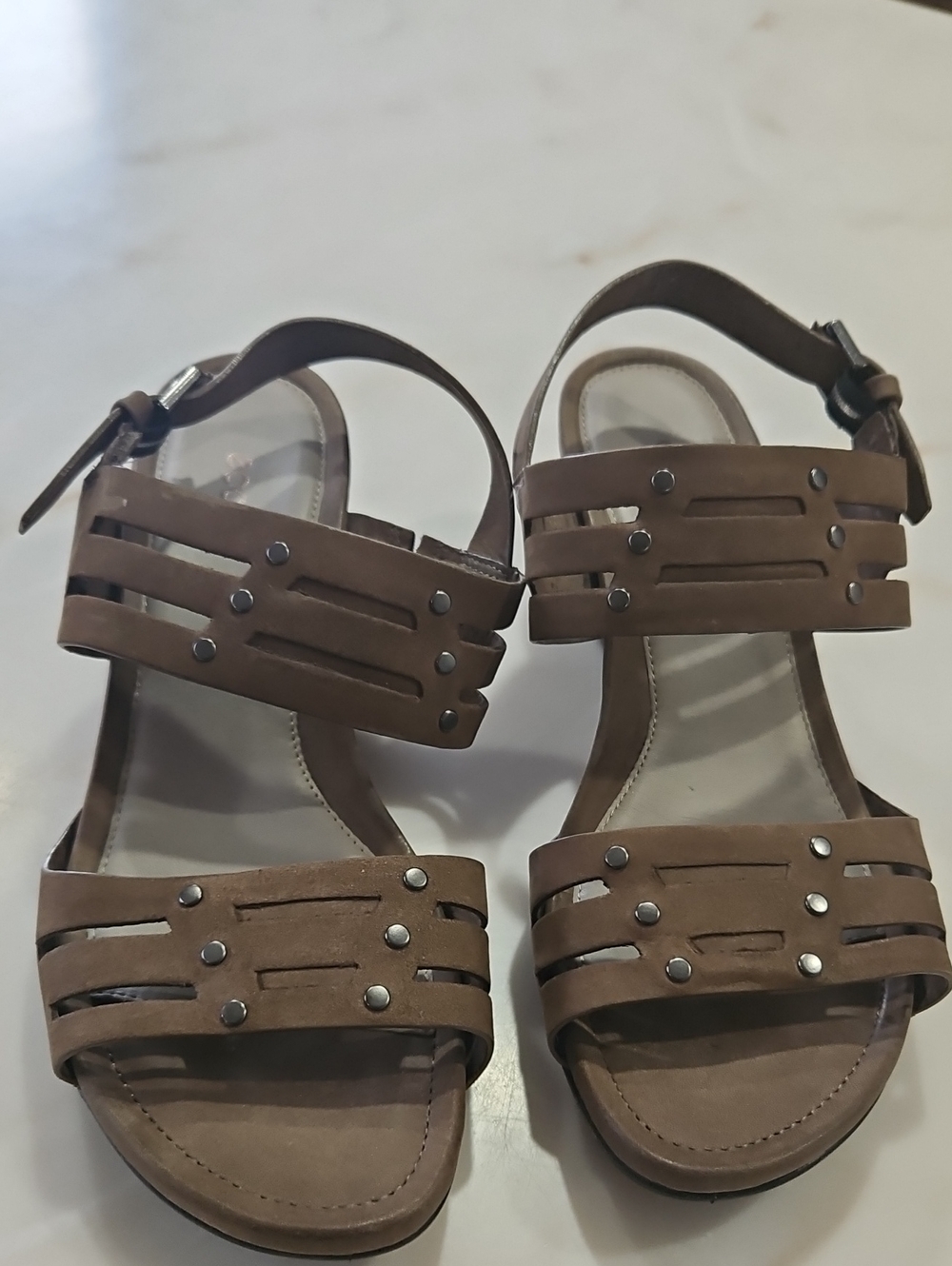 Ecco Brown Studded Cutout Leather Sandals